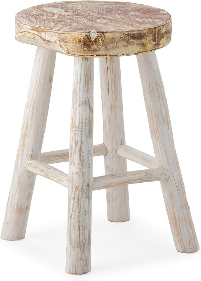 TABURETE 30X30X45 MADERA TECA/BLANCO LAVADO