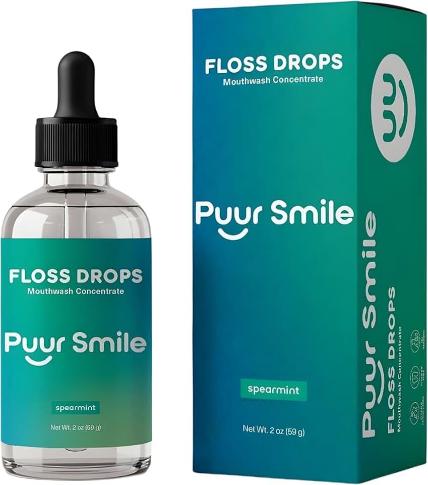 Puur Smile Concentrated Floss Drop Serum – 2oz Concentrated Mouth Wash to Use in Water Flosser | Natural Essentials Promotes Good Breath | Organic Spearmint Drop Supports Good Oral Health
