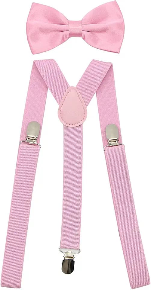 Men Women Clip-on Suspenders Elastic Y-Shape Adjustable with Clips and Bow Tie