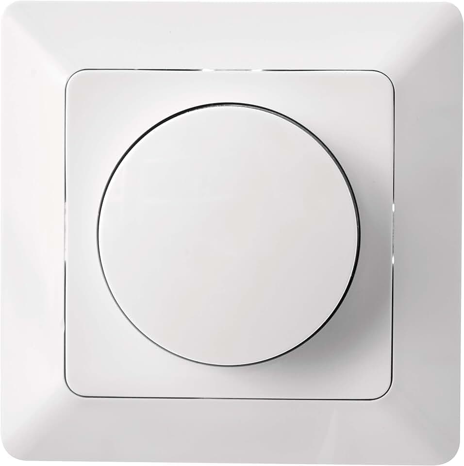 EMOS - LED-Dimmer-Schalter mit Drehknopf - für dimmbare LED-Lampen, Drehregler und Drückschalter - Unterputz-Drehdimmer - 230 V~, 50 Hz, 7-150 W/VA - weiß (glänzend)