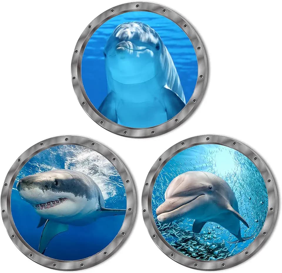 Ocean Animals World Under Sea Decor Stickers Includ Dolphins Sharks 3 Pcs