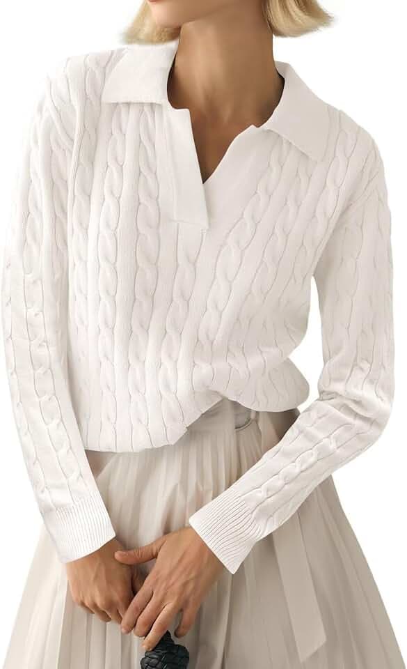 LACOZY Langärmeliger Damen-Pullover, Revers, V-Ausschnitt