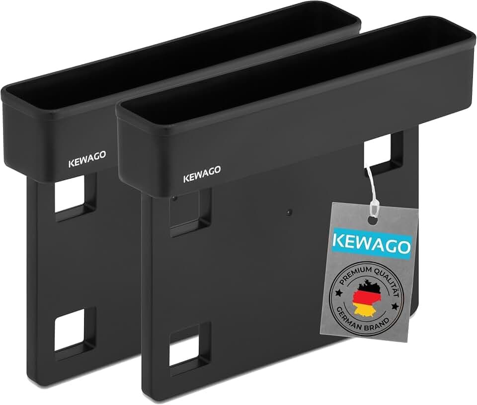 Auto Organizer 2 Stück - Aufbewahrungsbox für Mittelkonsole & Autositz - Auto Organizer vorne als Car Seat Gap Organizer - Ablage Auto Innenraum für Getränke, Handy & Kleinteile - Schwarz