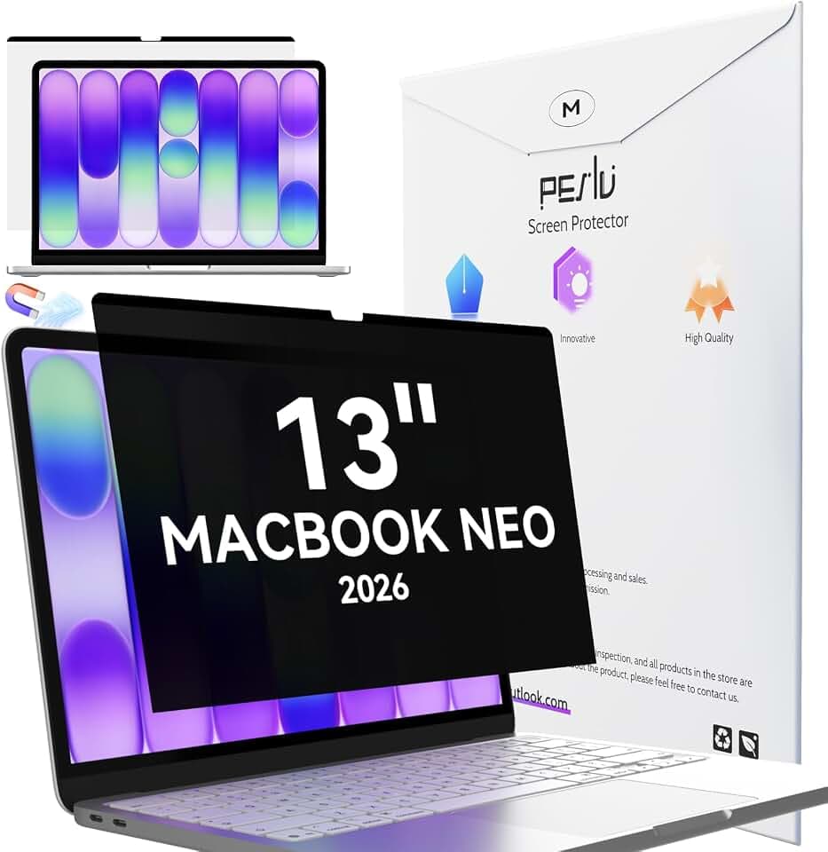 Peslv Magnetic Privacy Screen for Macbook Neo 13 Inch (2026, A18 Pro), Removable Matte Anti Glare Blue Light Protector Private Security Filter for 13inch Mac Laptop Computer