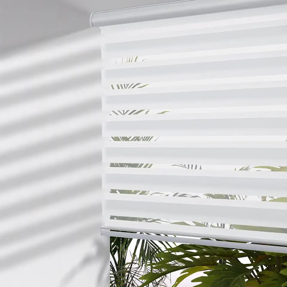 MYshade Cordless Zebra Blinds with Free-Stop Function - Dual Layer Light Filtering & Privacy Sheer Shades for Day and Night - Easy Install Window Shades for Home, Living Room, 29" W x 72" H,White