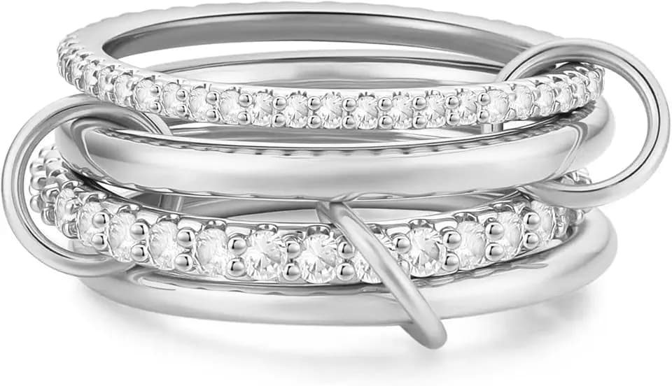 Stackable Rings for Women CZ Gold Silver Multi Layer Statement Ring Jewelry