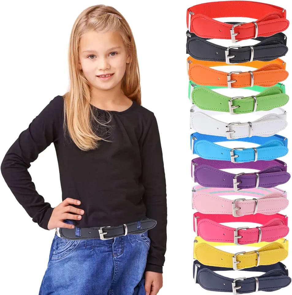 Olgaa 12 Pieces Kids Belt Adjustable Elastic Fashion Belt with Pin Buckle for Girls Kids, 12 Colors