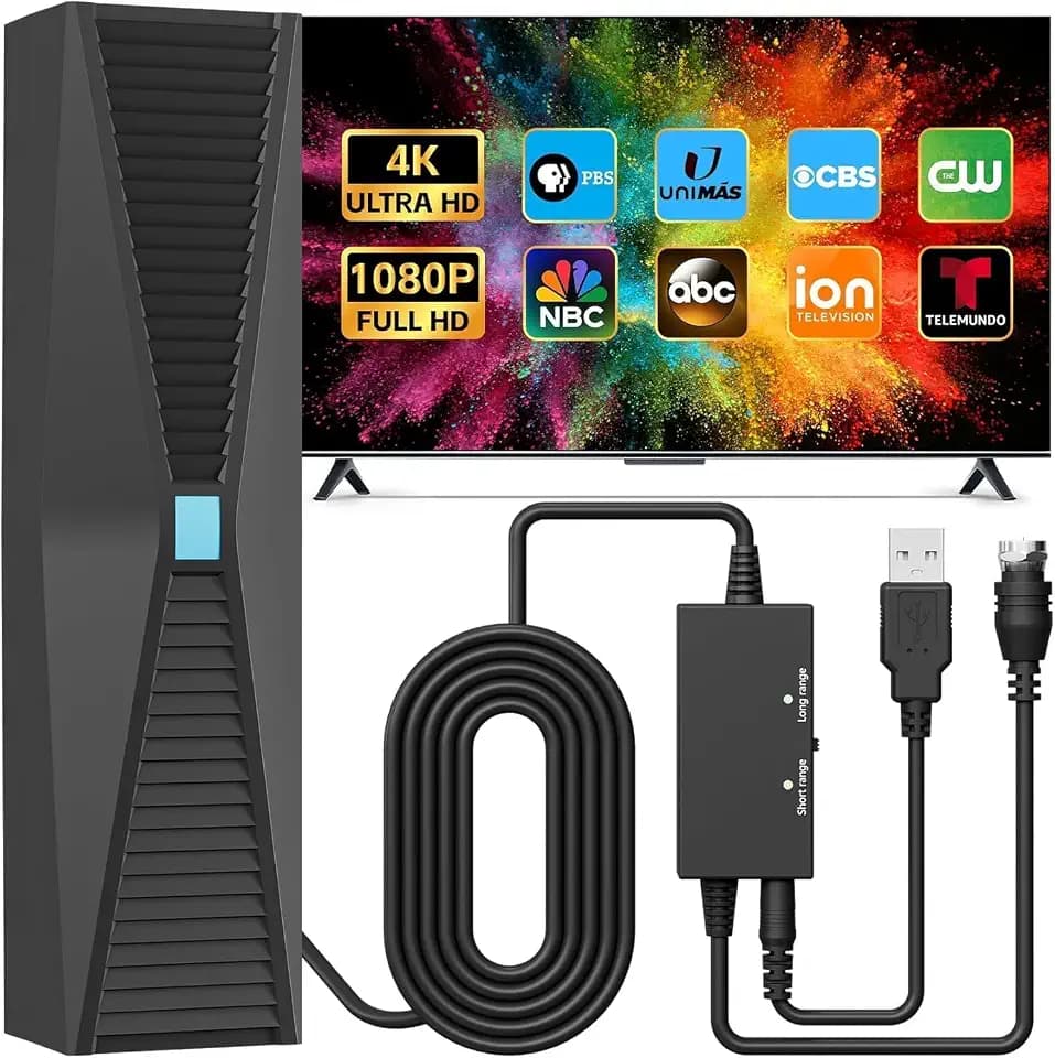 TV Antenna for Smart & Old TVs,4500+ Miles Range Strongest Digital HD TV Antenna Indoor Support 4K 1080P VHF UHF, 360 Long Range Reception with Signal Amplifier