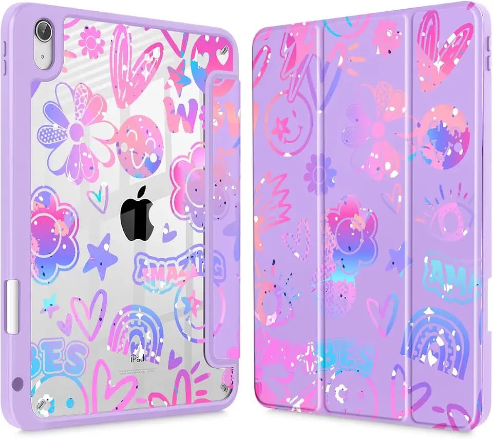 Tuiklol Case for iPad Air 11 Inch M4 2026/Air 11 Inch M3 2025/Air 11 Inch M2 2024 / iPad Air 10.9 Inch 2022 2020, Buit in Pencil Holder with Shockproof Cover Clear Transparent Back, Emotions Purple