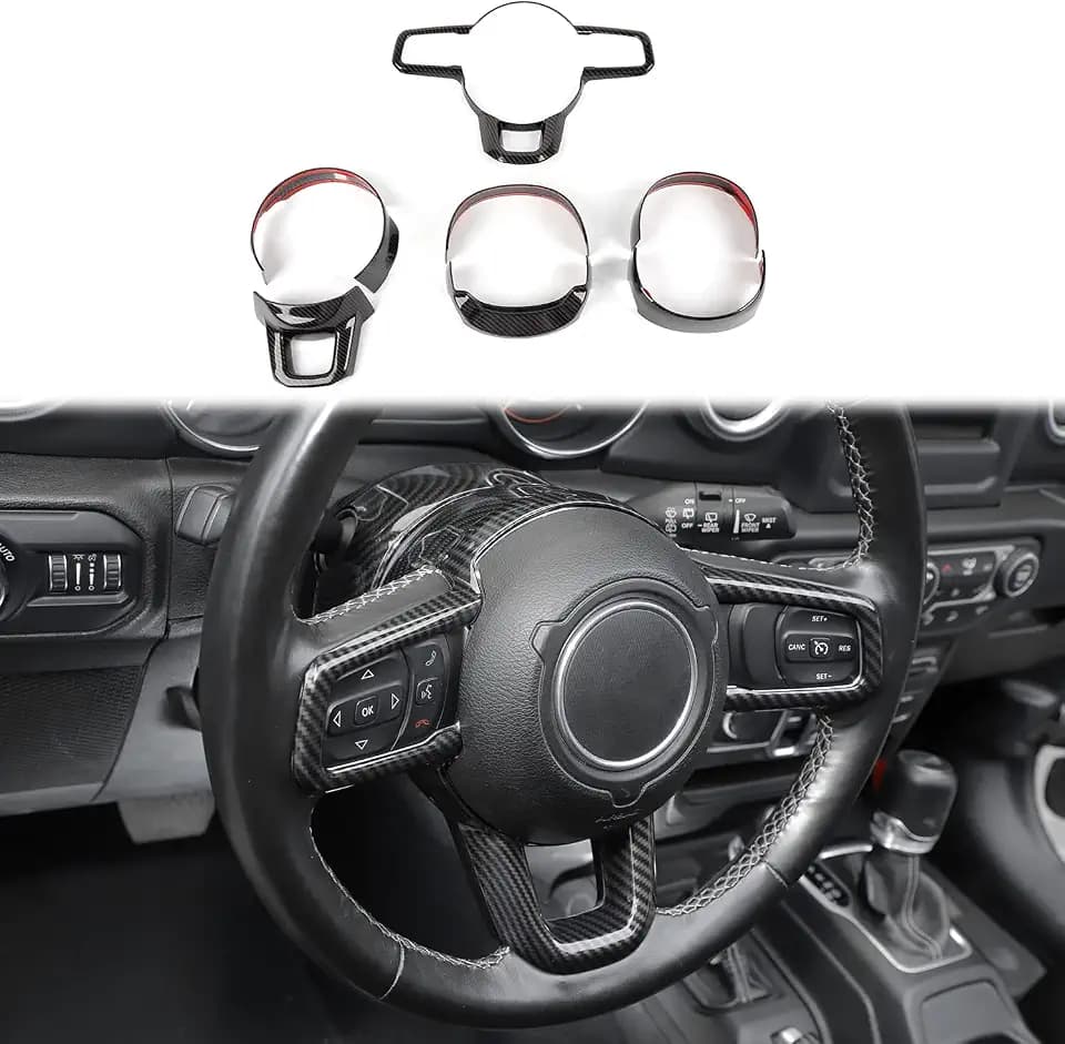 for Jeep JL Carbon Fiber Steering Wheel Trim Kit for Jeep Wrangler JL JLU Gladiator JT 2018-2025 Black Carbon Fiber Interior Accessories 7pcs