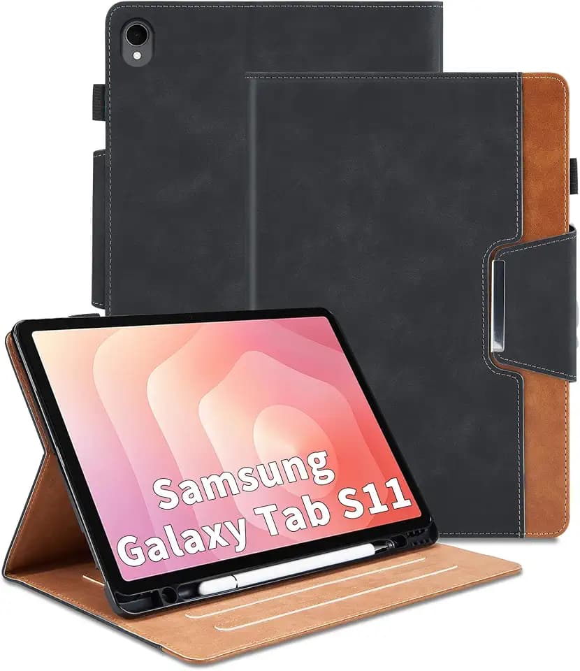 Case for Samsung Galaxy Tab S11 11 Inch 2025 Model(SM-X730/X736B)- Multi-Angle Viewing Stand Cover with Pocket and Magnetic Clasp, PU Leather Business Folio Protective Case for Galaxy Tab S11, Black