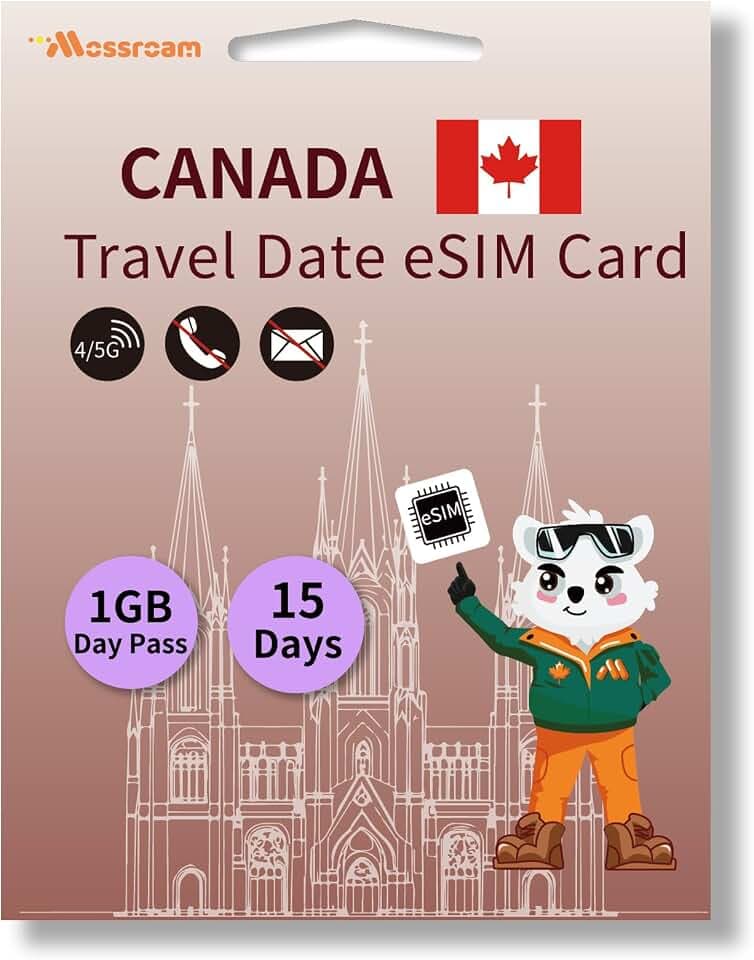 Canada Tourist eSIM,1GB High-Speed 5G/4G Data -15 Days Validity - Instant Activation - No SIM Card Required