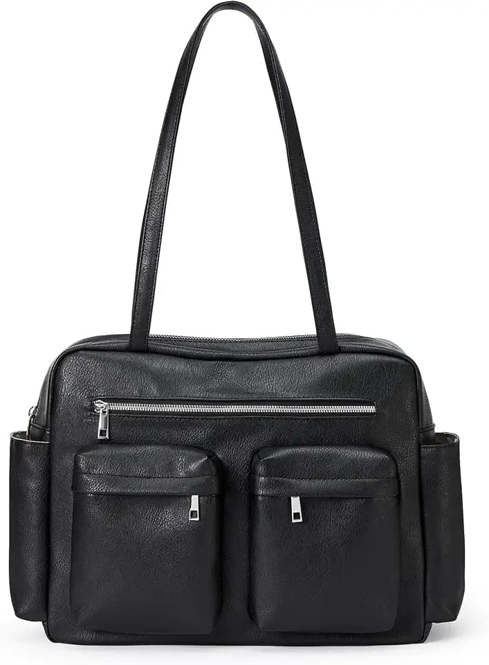 KALIDI Tote Bag Vegan Leather Women Pocket Utility Bag Shoulder Purse