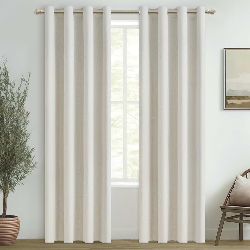 MRTREES Vorhänge Wohnzimmer Leinenoptik 100% Blickdicht 2er Set Thermovorhang mit Ösen 240 cm Lang 140 cm Breit, Gardinen Verdunkelnd für Kinderzimmer Schlafzimmer Elfenbeinweiß