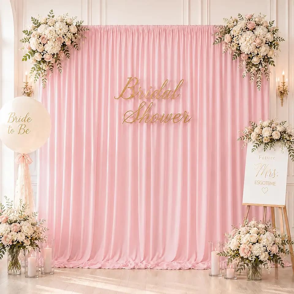 ESGOTBME 10x10ft Wrinkle Free Blush Pink Backdrop Curtain for Parties Soft Fabric Drapes Wedding Pink Curtain Backdrop for Birthday Party Decorations Background for Photography 5x10ft,2 Panels