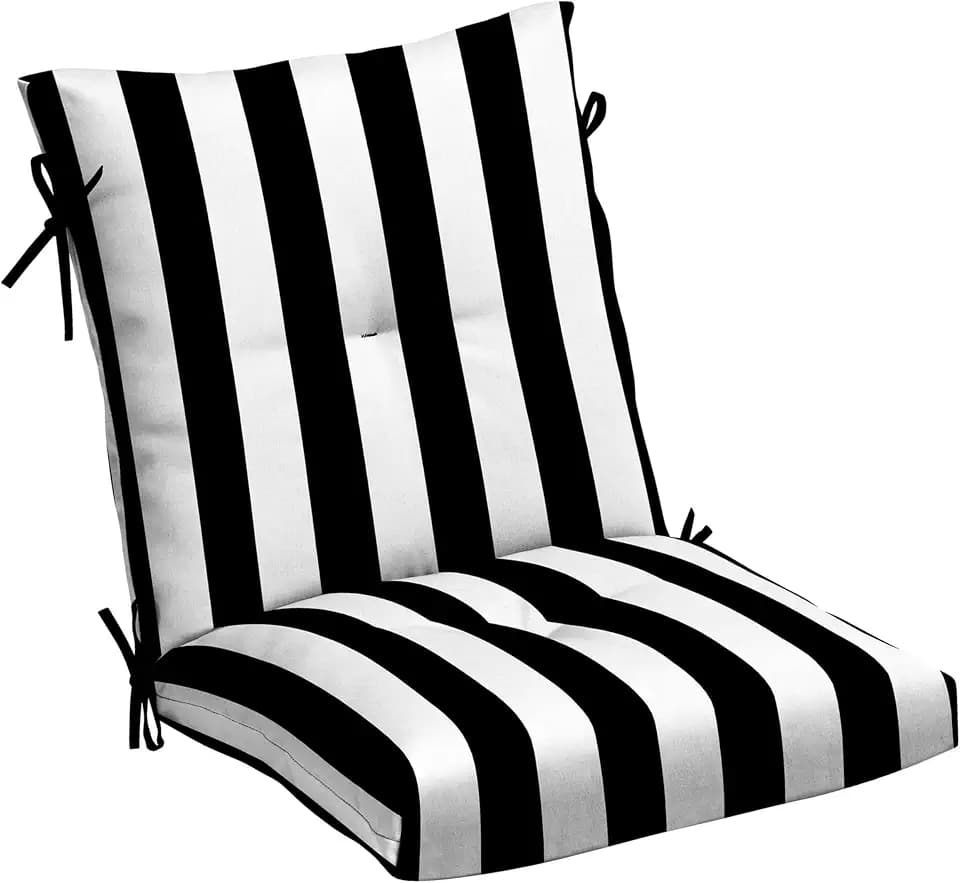 Arden Outdoor Tufted Dining Chair Cushion, 21x40, Black Cabana Stripe