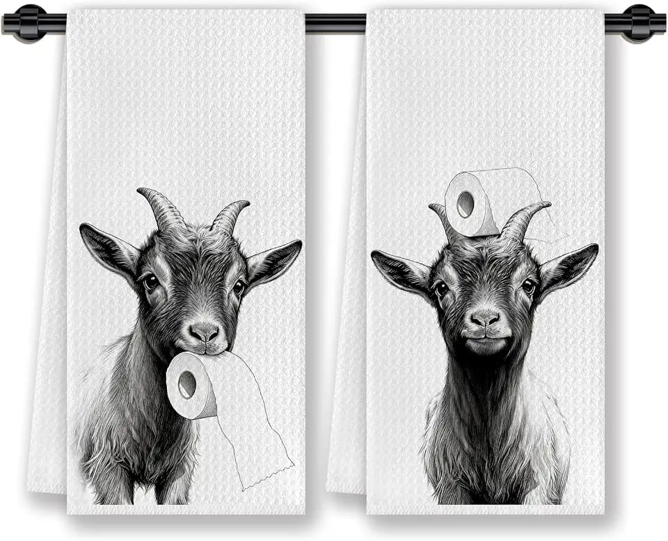 Funny Goat Hand Towels for Bathroom Decor, Goat Gift for Wome Kids, 16x24 Inches Set of 2