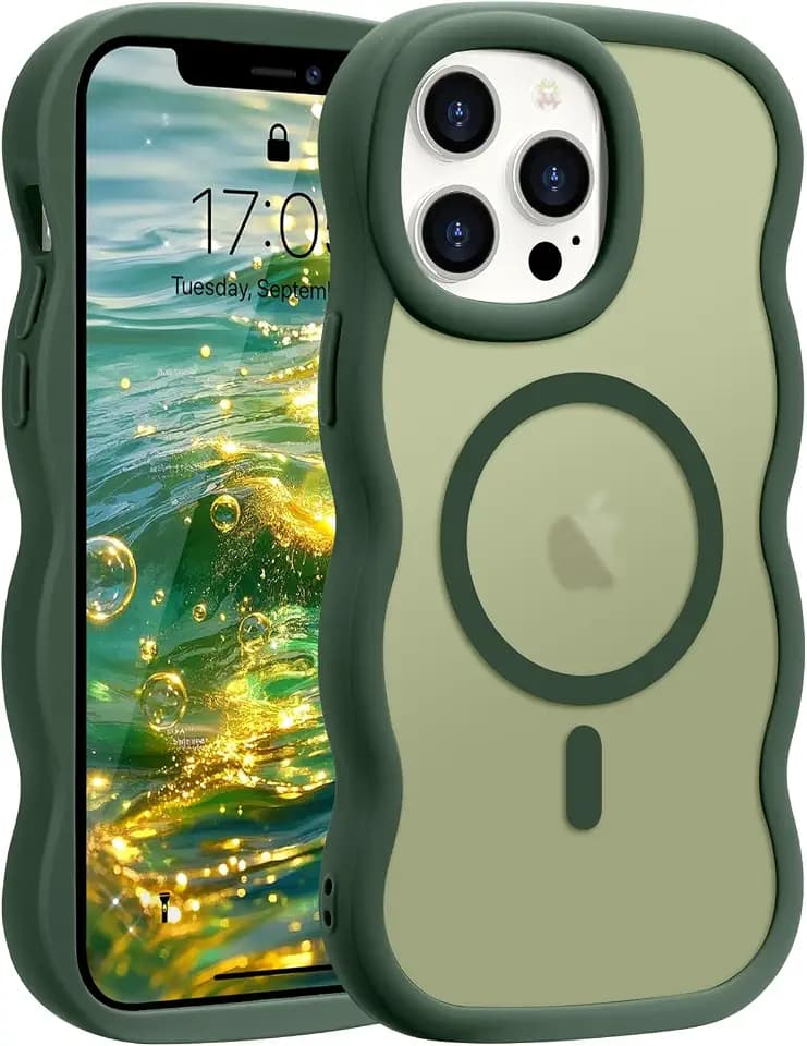 Pepmune for iPhone 12 Pro Max Case Wavy Frame Translucent, Green