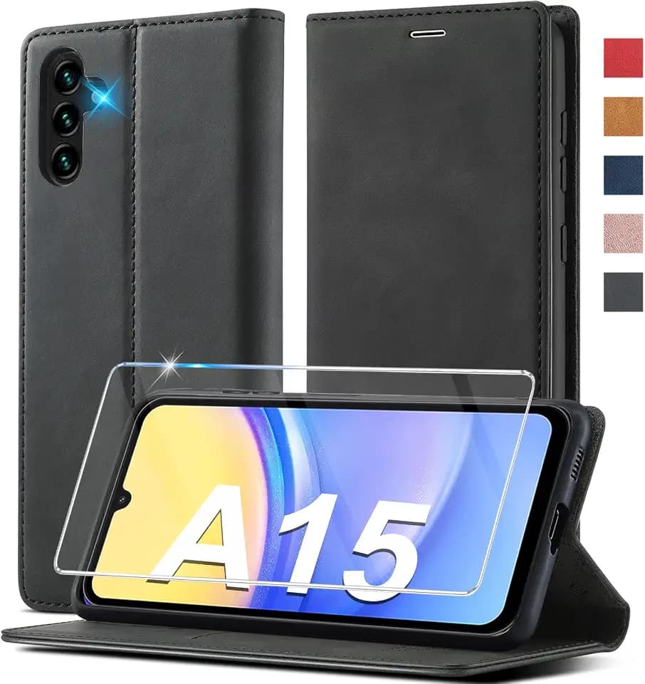 Ailicici für Samsung Galaxy A15 Hülle Leder [Mit Schutzfolie] Handyhülle für Samsung A15 Hülle Klappbar Leder Flip Wallet Stoßfeste Case Schutzhülle Klapphülle, für Samsung Galaxy A15 5G Hülle