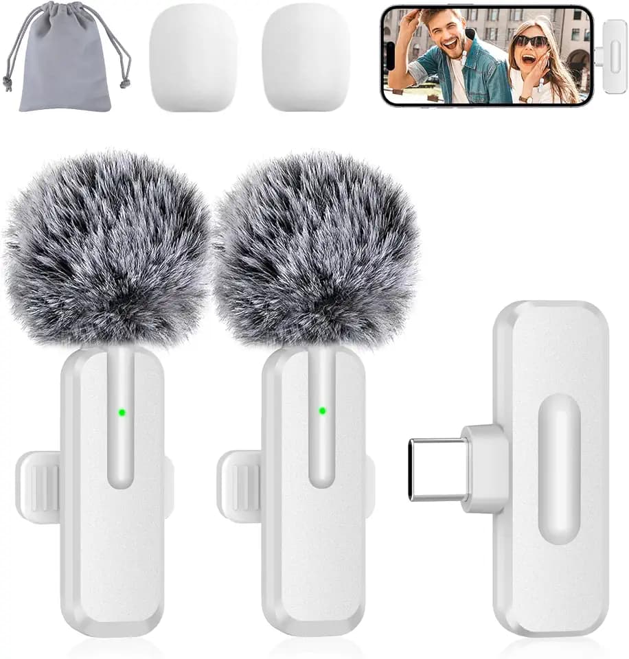 Wireless Mini Microphone for iPhone - 2 Pack Lavalier Microphone for Video Recording, 2 in 1 Noise Reduction Lapel Mic for Ipad, Android, Clip-on Mini Mic for Vlog Podcast