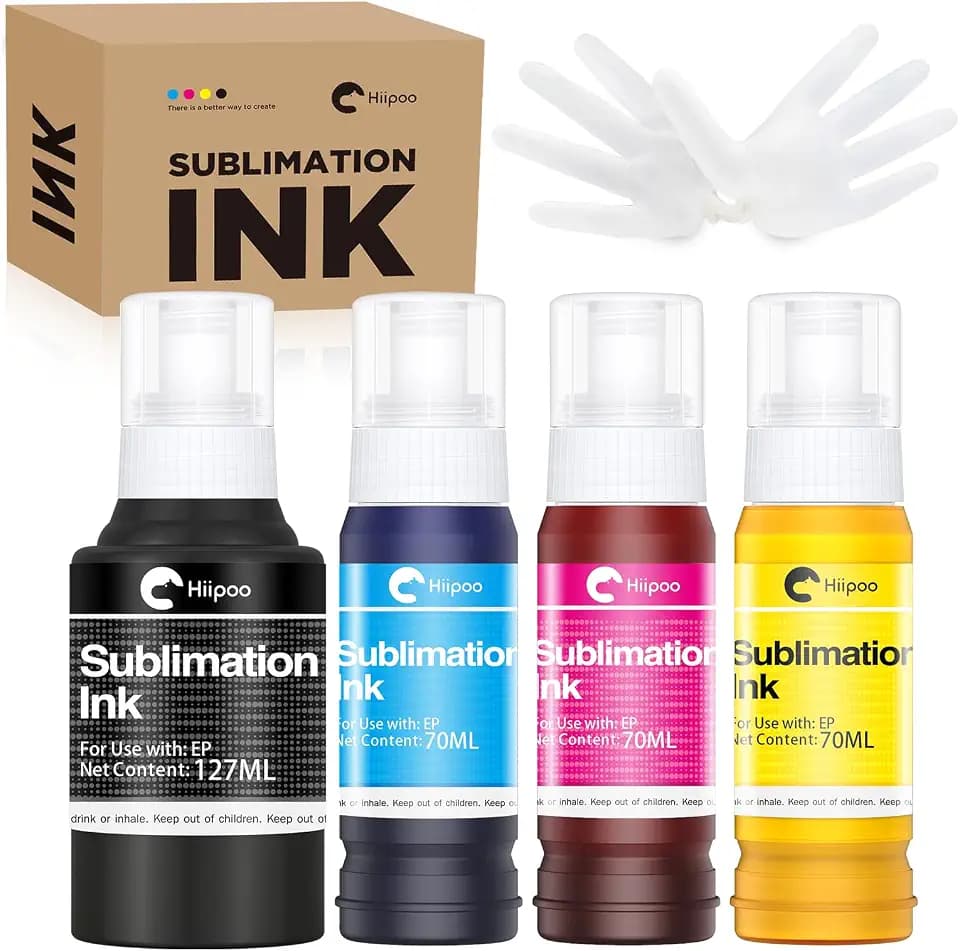 Hiipoo Sublimation Ink Refilled Bottles Compatible for ET2800 ET2903 ET4800 ET2988 ET-2400 ET2980 ET3850 ET4950 ET-2803 ET-2850 ET-2750 ET2760 Inkjet Printers Heat Press Transfer on Mugs T-Shirts