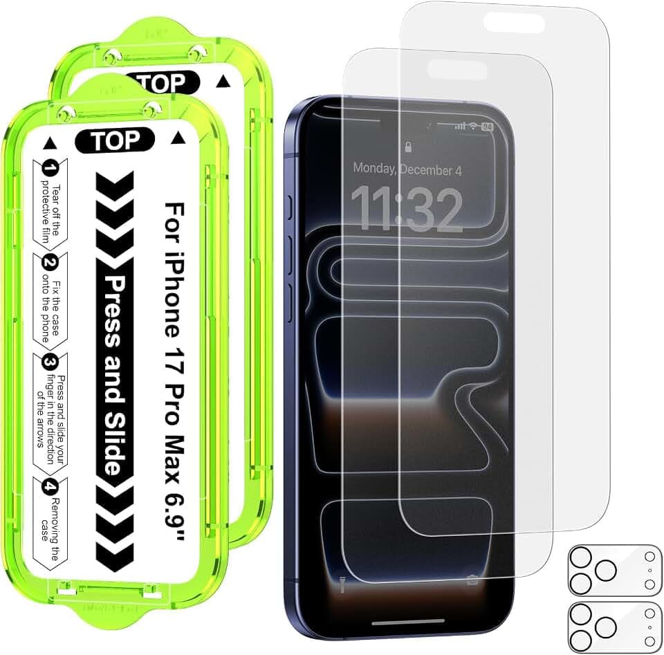 Esanik für iPhone 17 Pro Max für Panzerglas Matte, 2x Matte Schutzfolie mit 2x Kameraschutz, 9H Anti-reflective Displayschutz Folie 6,9 Zoll (2+2 Stück)