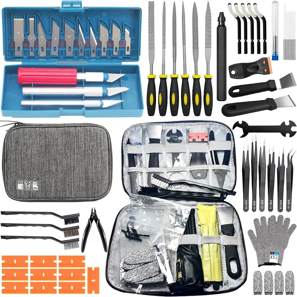 65Pcs 3D Printer Tool Kit & Accessories for All FDM/SLA Printers, Includes Nozzle Cleaning Kit, Scraper, Deburring Tool, Files, Brushes - Complete Starter Kit with Case