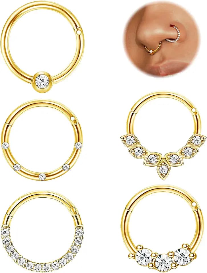 CASSIECA 5Stück Nasenpiercing Ring Gold Silber Nasenpiercing Chirurgenstahl