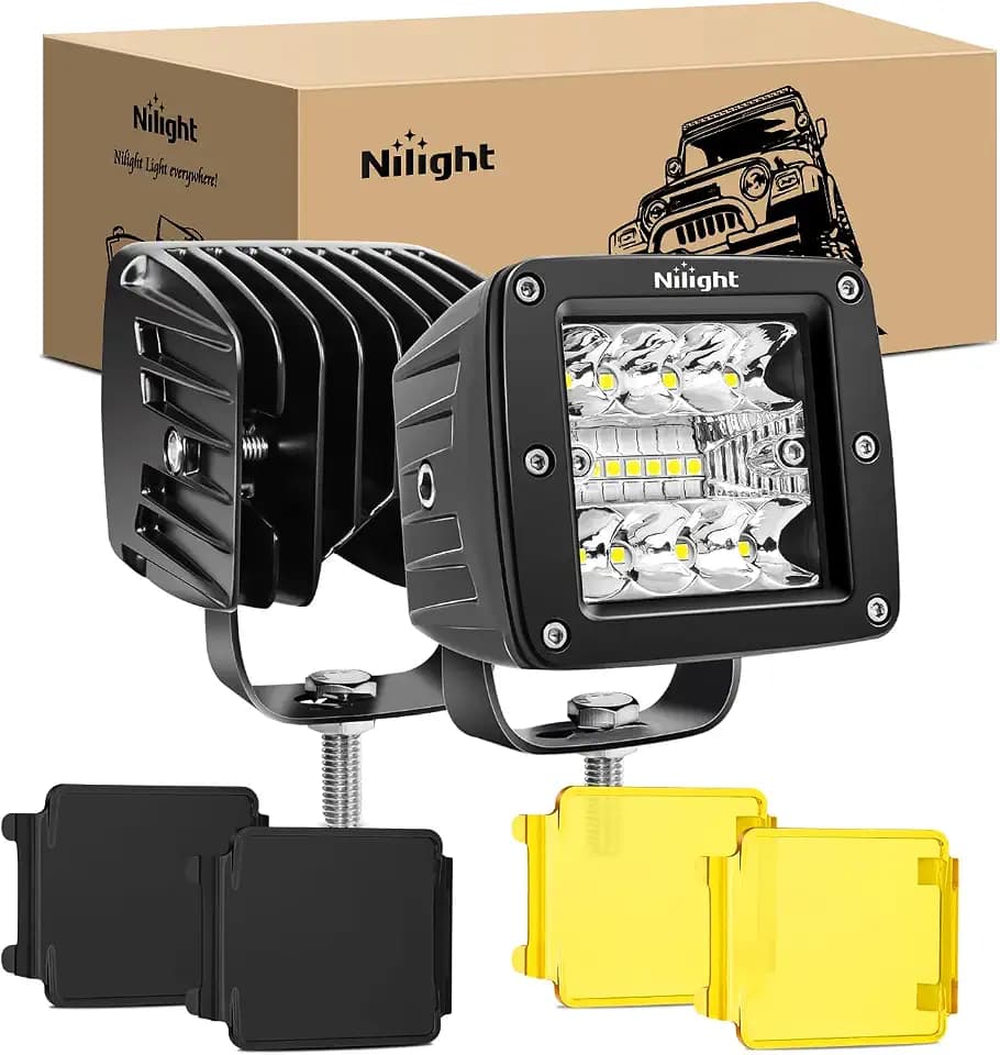 Nilight LED Pod Lights with Yellow Black Covers 2 PCS 3 Inch Cube 42 W