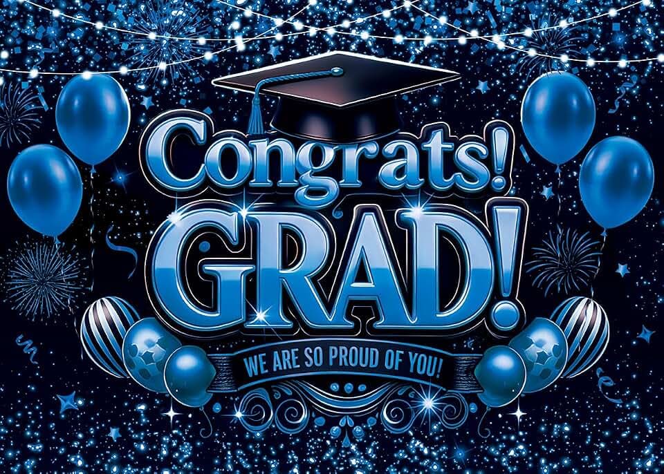 Black Blue Congrats Grad Backdrop 8x6ft