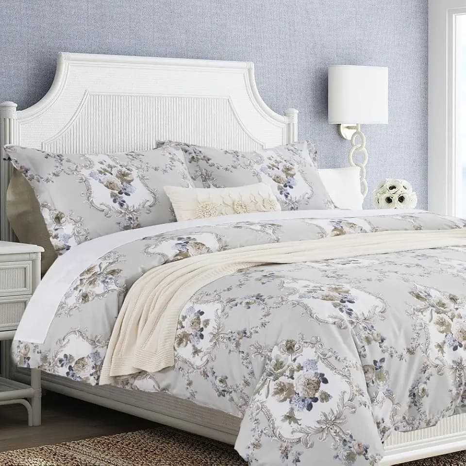 DAUAOTO California King 104"X96" Duvet Cover Set, 100% Cotton Print Bedding Cal King Bed, Classical Pattern, Rococo Gray