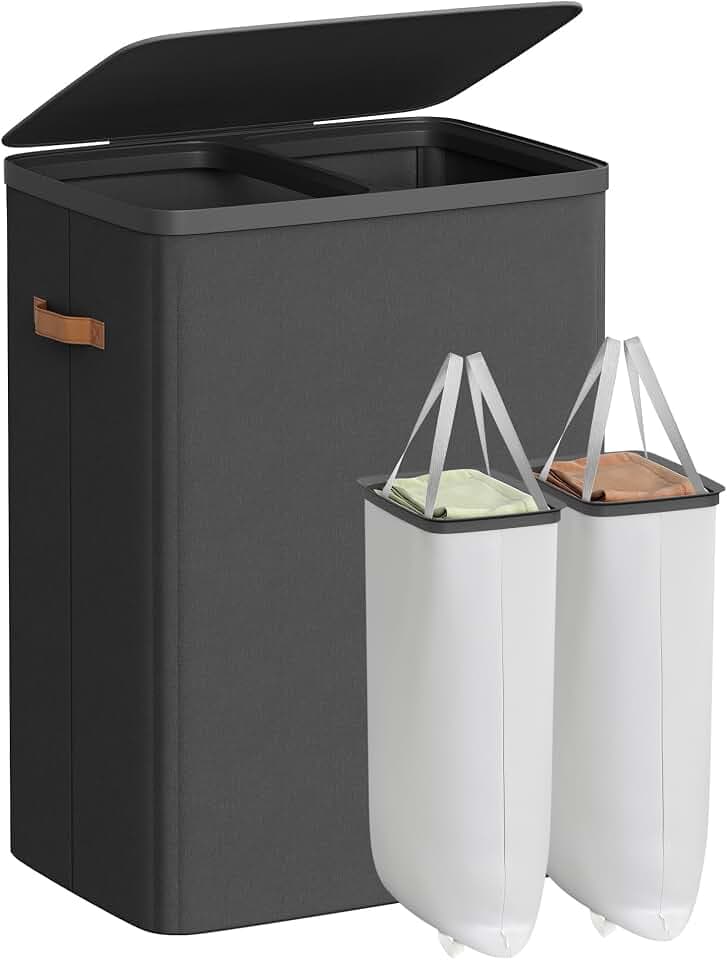 SONGMICS Laundry Basket, 170L Laundry Hamper with Lid, 2 Removable Bags