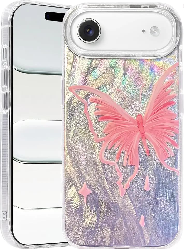 I-MGAE-IN-AR Compact Case for iPhone Air Pale Pink Butterfly Design,Cute Trendy Soft Slim TPU Shockproof Protective 17 Air Phone Cases Cover for Women Girls Glitter Aesthetic