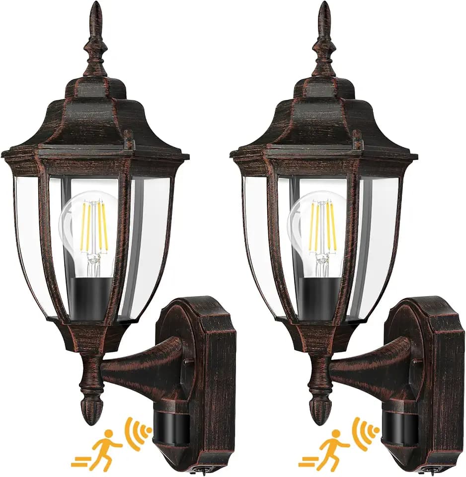 Lamomo Motion Sensor Outdoor Wall Lights, 2 Pack Porch Lamp, Black & Bronze
