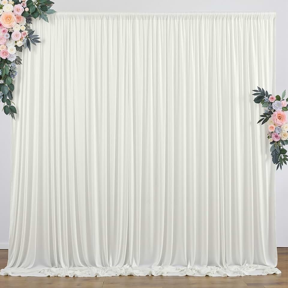 10 ft x 8 ft Wrinkle Free Ivory Backdrop Curtain for Wedding Parties, Polyester Ivory Photo Backdrop Drapes 2 Panels 5x8ft for Baby Shower Photoshoot Engagement Birthday Party Photography Background