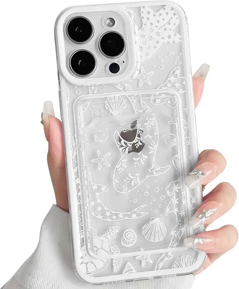 NITITOP for iPhone 15 Pro Max Case Cute Clear Sea Animal - White Turtle