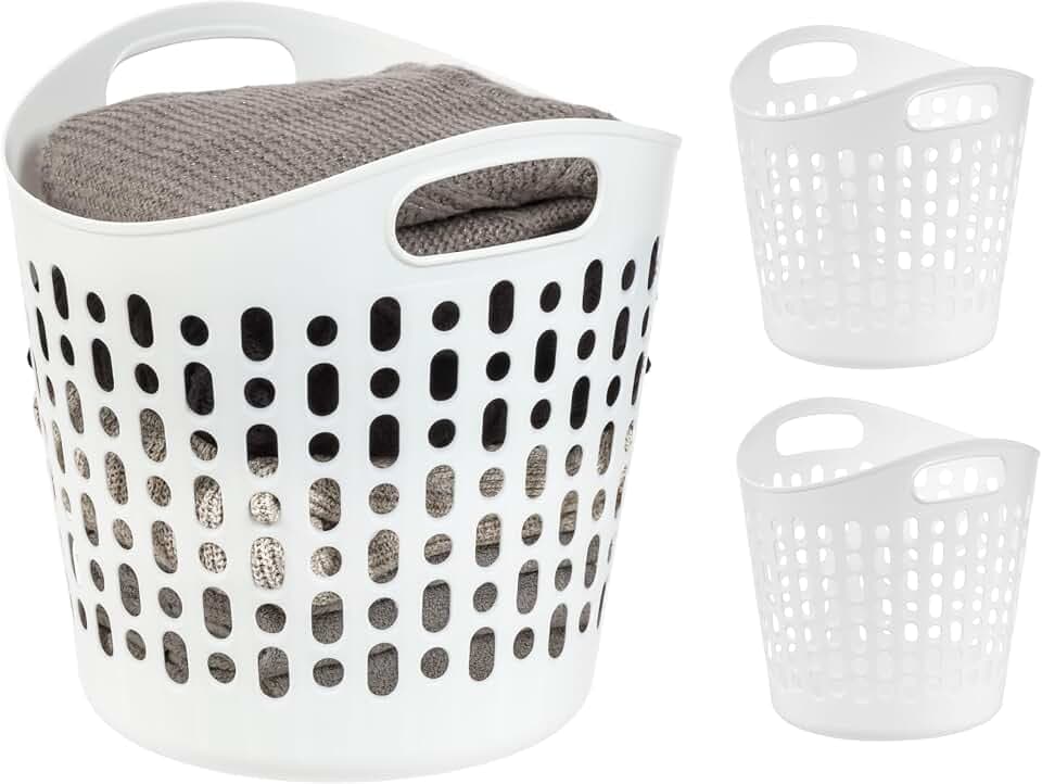 IRIS USA Plastic Laundry Hamper, 27L- 3 PK, Flexible, Ventilation, White