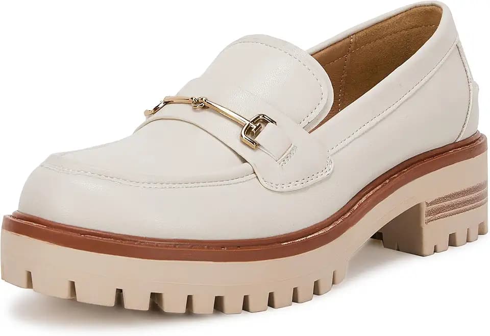VETASTE Women's Platform Chunky Heel Loafers Slip on Business Casual Shoes