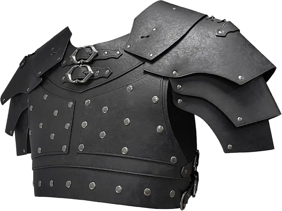 HiiFeuer Medieval Faux Leather Chest Armor, Vintage Pauldron Shoulder Armor Adjustable Mercenary Knight Archer Vest Armour