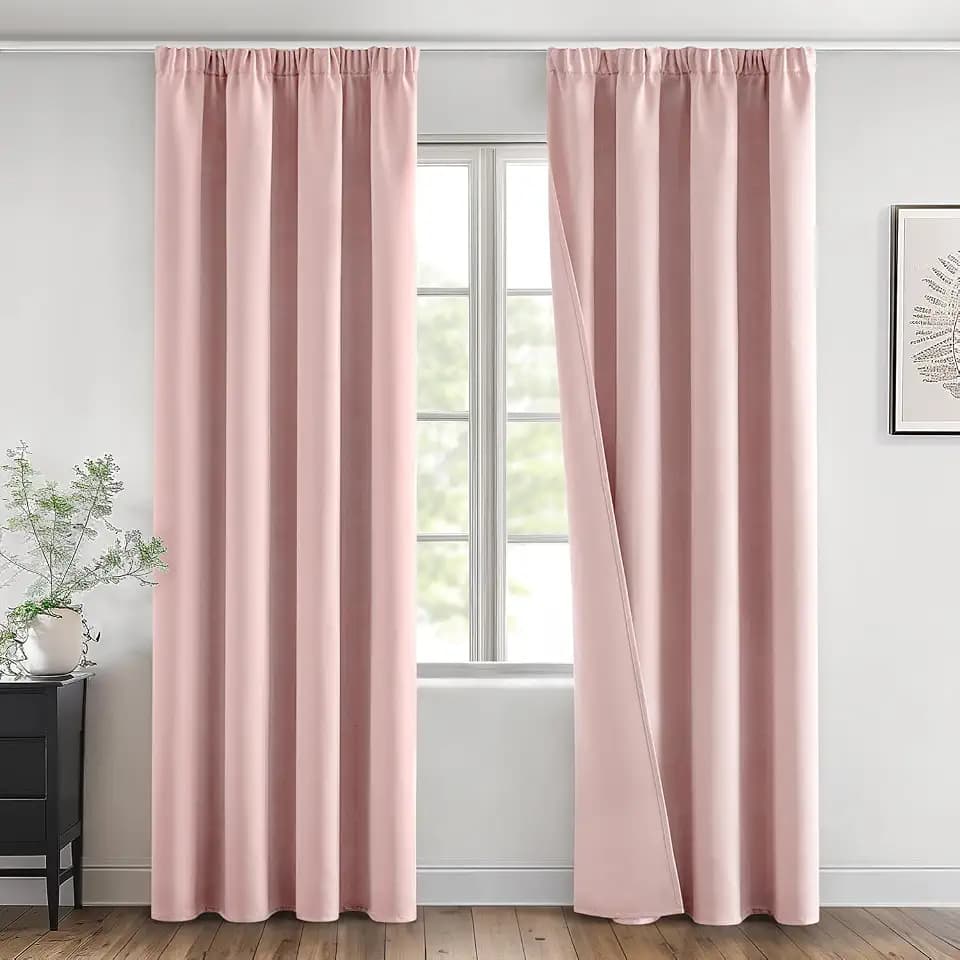 MIULEE Verdunklungsvorhang Kräuselband Blickdicht Thermo B140 H245 Hellrosa | 2er Set blickdichter Verdunklungsvorhang mit Kräuselband, thermo, modernes Design, dekorativ für Wohnzimmer und Schlafzimmer