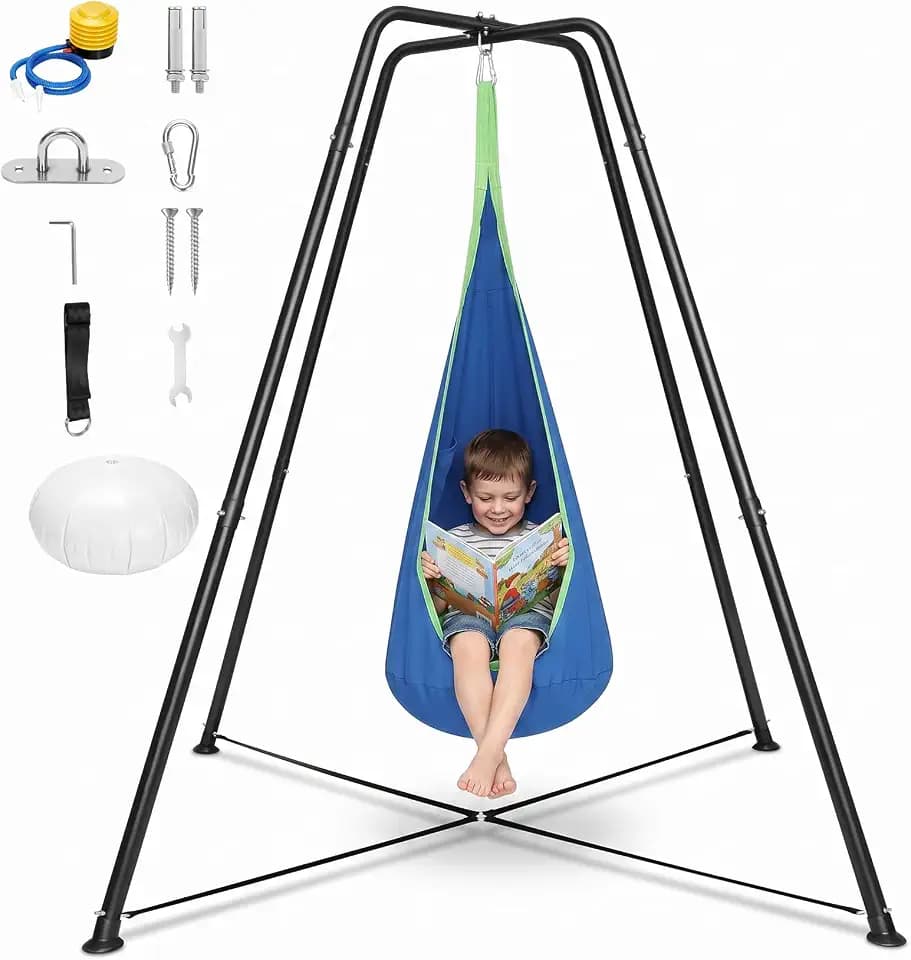 Sensory Swing Stand with Pod Swing for Autism Kids X-Shaped Frame,350 LBS