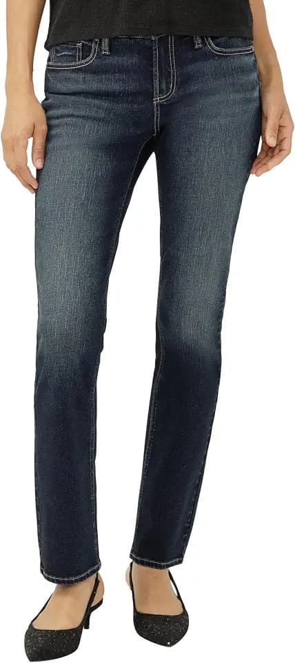 Silver Jeans Co. Women's Elyse Mid Rise Straight Leg Jeans