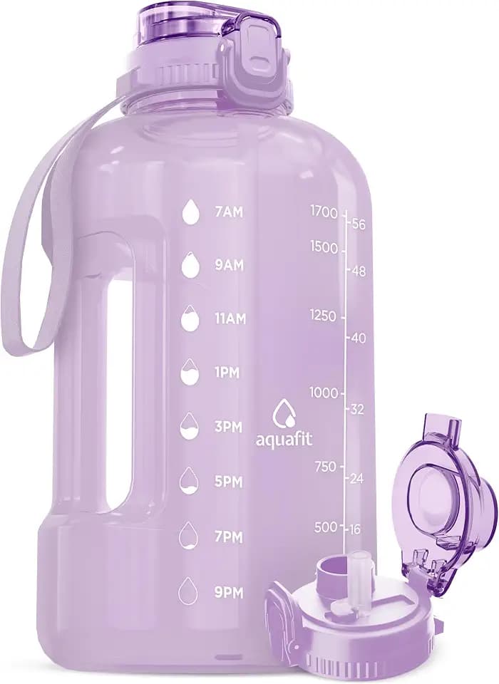 AQUAFIT Half Gallon Water Bottle with Time Marker, 2in1 Lid
