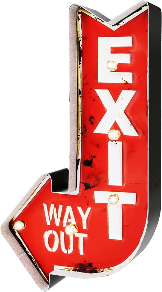 Exit 50er Jahre Leuchtschild — Ausgang Wandschild im Vintage-Stil mit LED Lichter Türschild für Bar Deko Retro Leuchtkasten | 22x41x5 cm