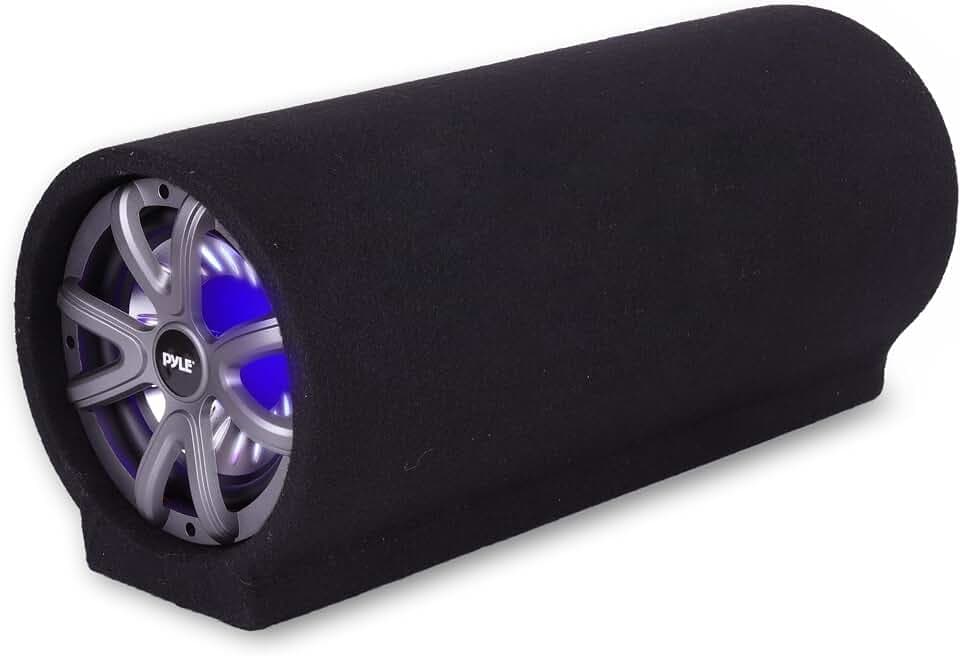 Pyle Bassrolle 250W – Auto Bassröhre mit Bluetooth, Bassreflex Röhrengehäuse, 4 Ohm, 35Hz–800Hz, LED, RCA, Schwarz