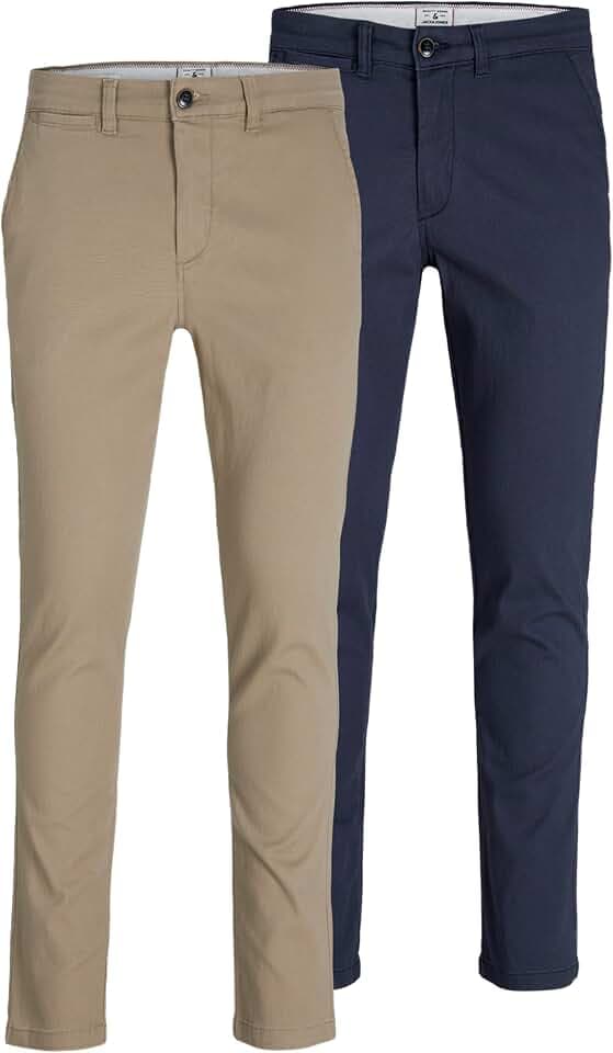 JACK & JONES Mens 2 Pack Marco Chino Trousers Cotton