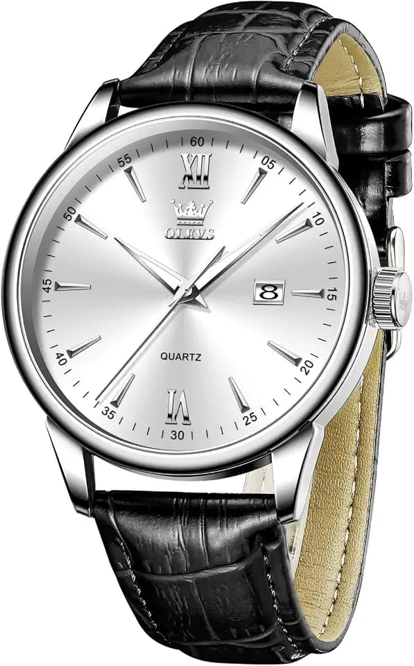 OLEVS Herren Uhren Wasserdicht Lederarmband Lässig Herren Großes Uhren