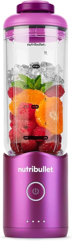 nutribullet Flex 590ml - tragbarer Smoothie-Mixer mit Trinkdeckel, zerkleinert Eis und gefrorene Früchte, USB-C, Trageschlaufe, BPA-freier Becher, leicht zu reinigen, Violett (NBP013VT)