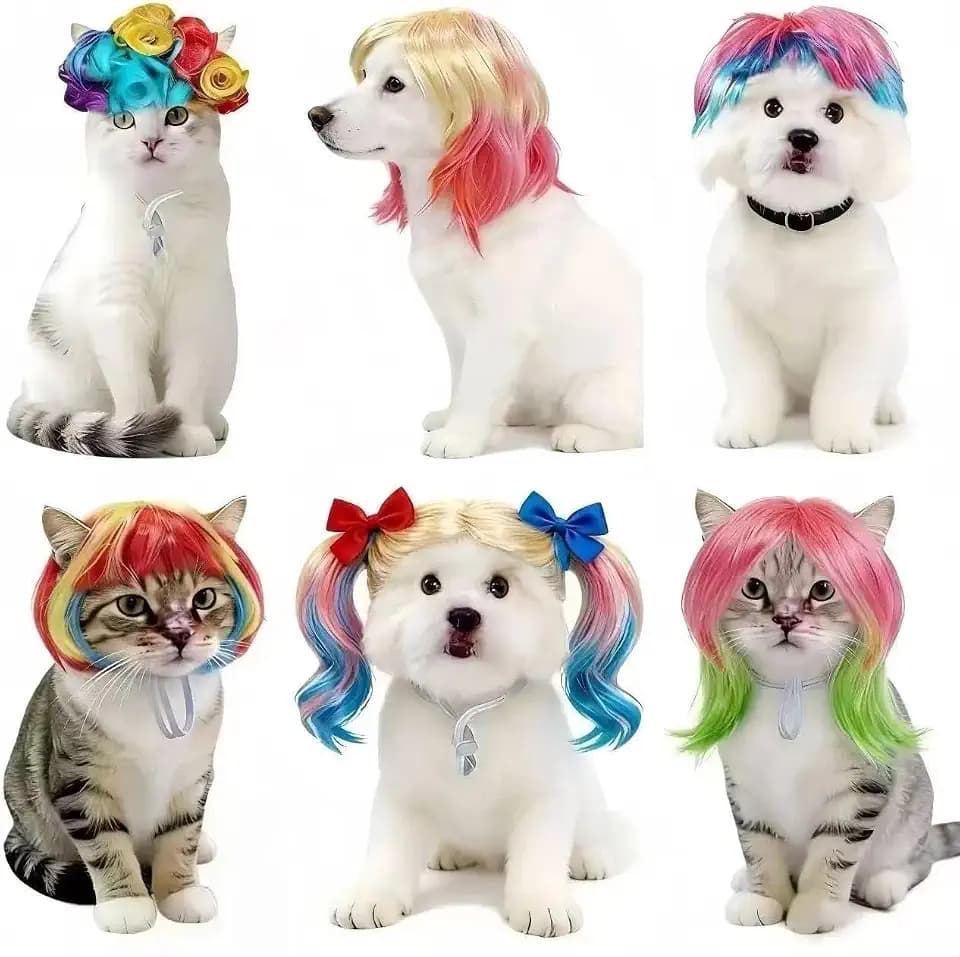 6-Piece Fun Pet Wig Set for Cats and Dogs