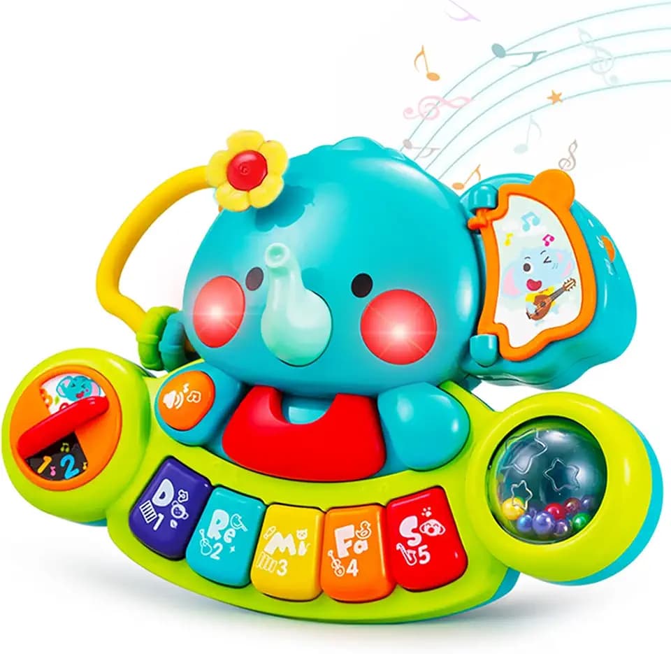 HOLA Baby Spielzeug 6 Monate Musikspielzeug, Elefant Spielzeug Klavier Motorikspielzeug mit Licht & Klang Kinder Keyboard ab 1 Jahr Mädchen Jungen Englische Version